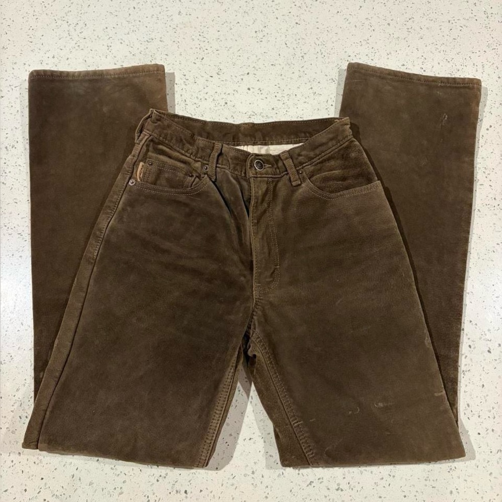 100% Cotton Genuine Suede Leather Pants in Dark Brown